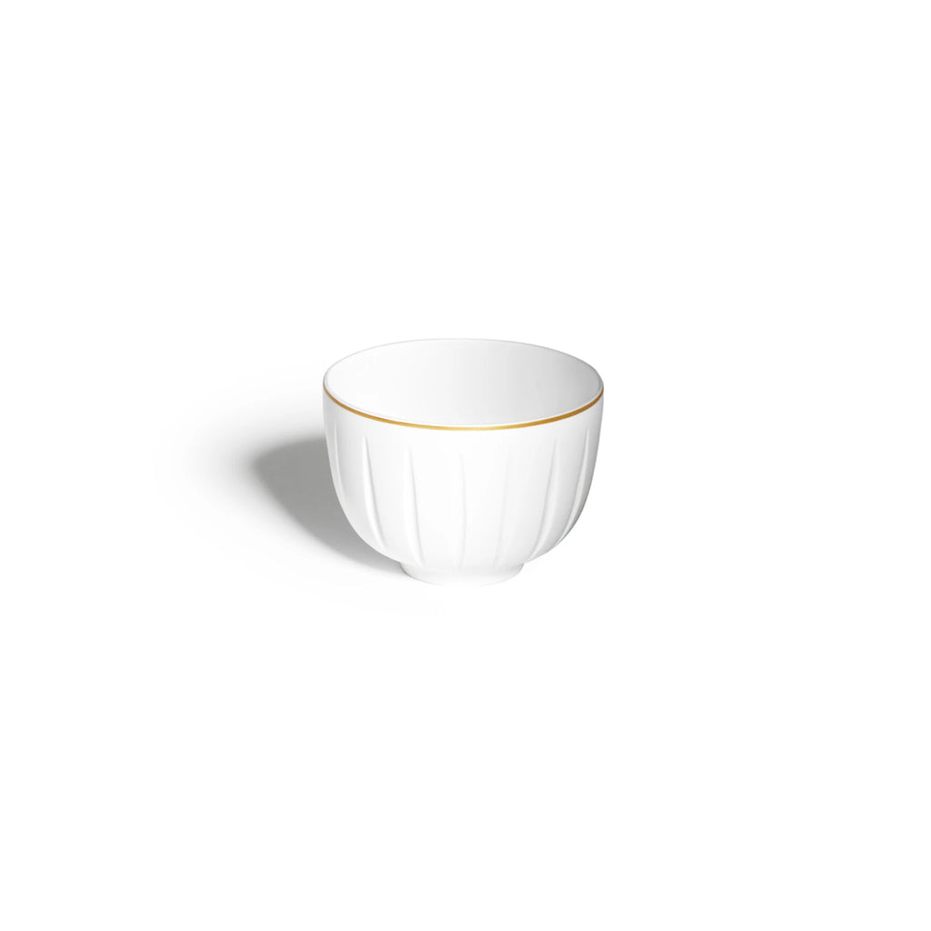 Light of Time porcelain rice bowl in alabaster white with golden rim, refined dinnerware from french porcelain manufacture.